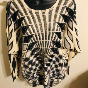 Grey CERVELLE LambsWool  Blend Sweater Womens L Sequin Beaded Embellished